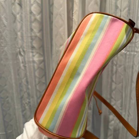 Y2K VTG Coach Pastel Multicolor Stripe Drawstring Backpack Leather  F13554 - Picture 7 of 8